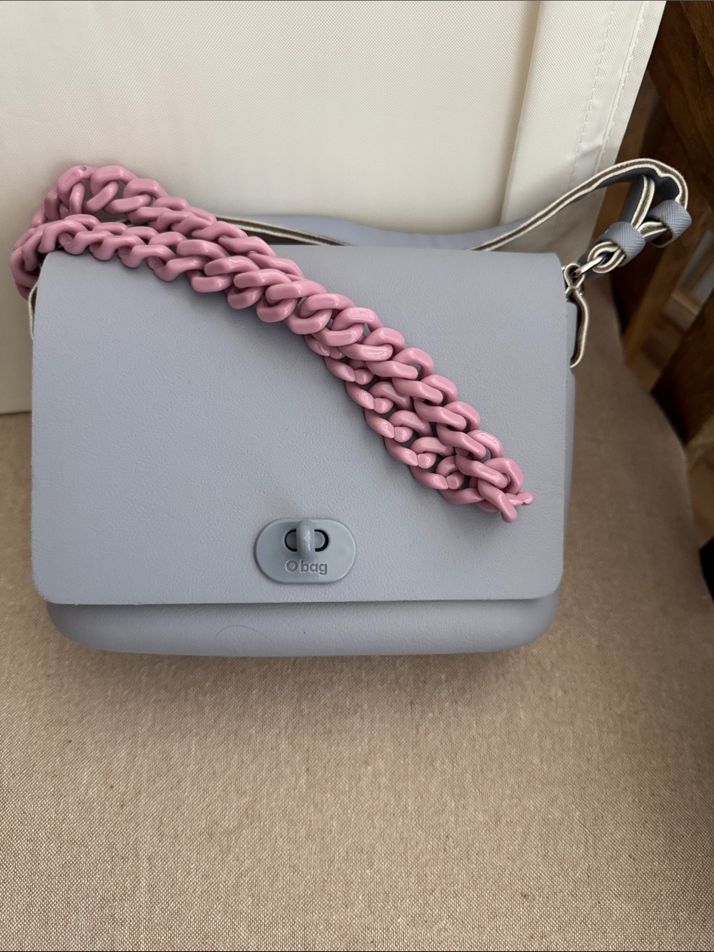 O Bag Lavender / Bluish Crossbo Bag with Pink Chain Strap - Women's Shoulder Bag